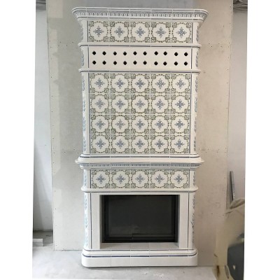 Пристенный изразцовый камин "Элеганс 20x20" в пастельной росписи