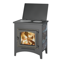 Печь-камин ВЕЗУВИЙ ПК-04 (240) с плитой, амфиболит 12 кВт (200 м3) Ø115мм